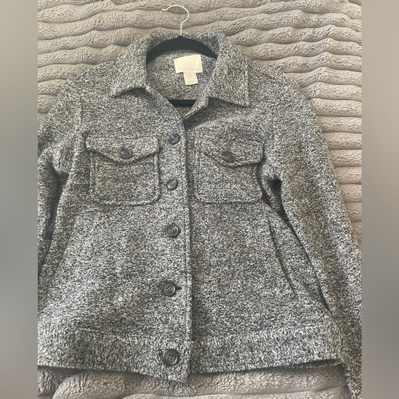 Cynthia Rowley Gray Heathered Knit Button Jacket - Picture 3 of 4
